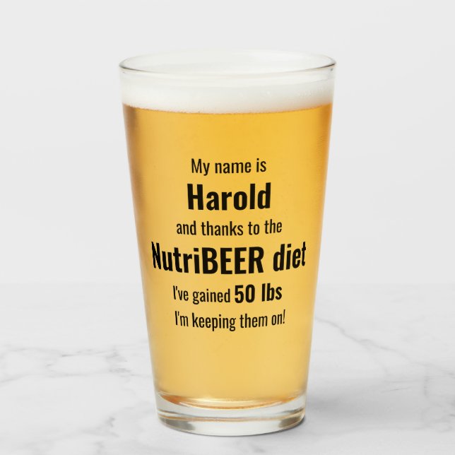 Personalized NutriBEER Diet Humorous Glass (Front Filled)