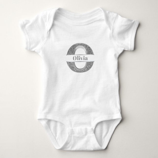 Personalized O Initial Silver Monogram Your Name Baby Bodysuit (Front)