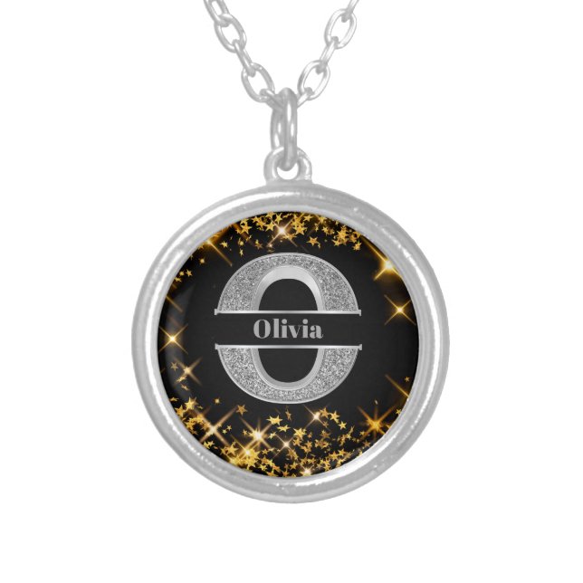  Personalized O Initial Silver Monogram Your Name Plated Necklace (Front)