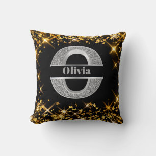 Personalized O  Initial Silver Monogram Your Name  Throw Pillow