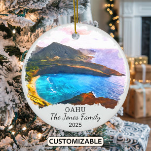 Personalized Oahu Ornament, Hawaii Ceramic Ornament