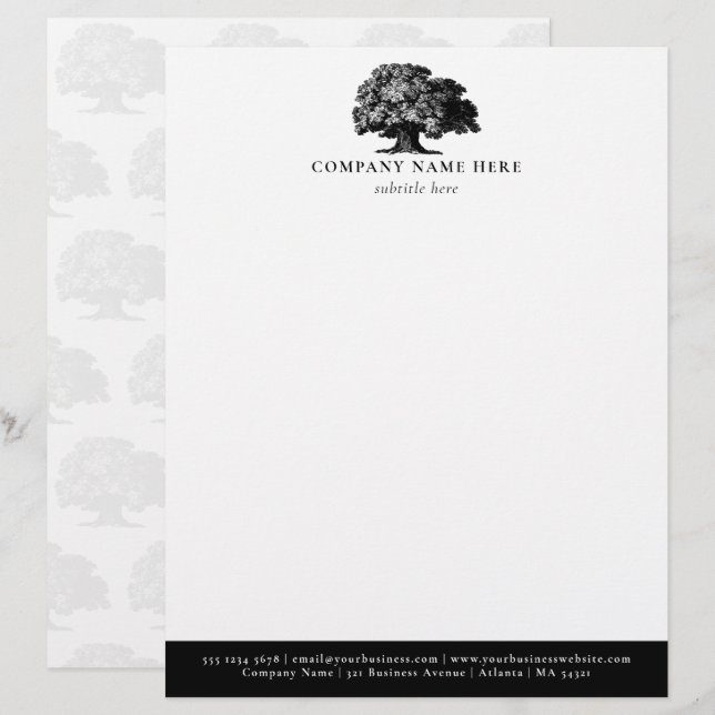 Personalized Oak Vintage Tree Themed Business  Letterhead (Front/Back)