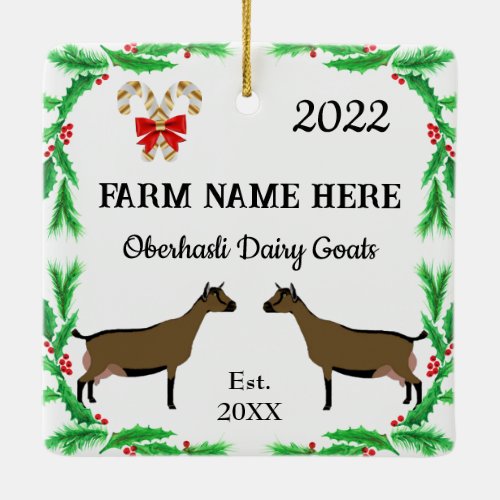 Personalized Oberhasli Dairy Goat Farm Christmas Ceramic Ornament