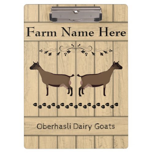 Personalized Oberhasli Dairy Goat Farm Clipboard