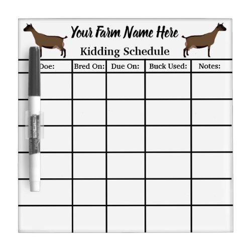 Personalized Oberhasli Dairy Goat Kidding Schedule Dry Erase Board