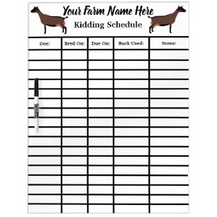 Personalized Oberhasli Dairy Goat Kidding Schedule Dry Erase Board