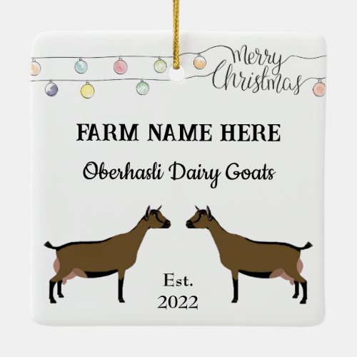 Personalized Oberhasli Dairy Goat White Christmas Ceramic Ornament
