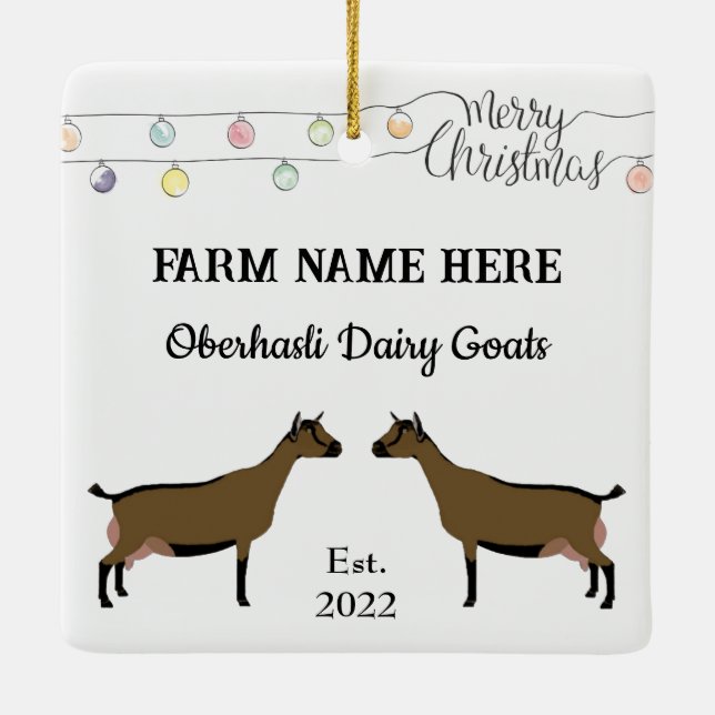 Personalized Oberhasli Dairy Goat White Christmas Ceramic Ornament (Back)