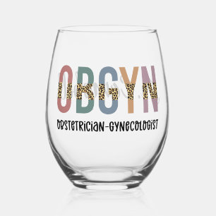 Personalized OBGYN Obstetrician Gynecologist Stemless Wine Glass