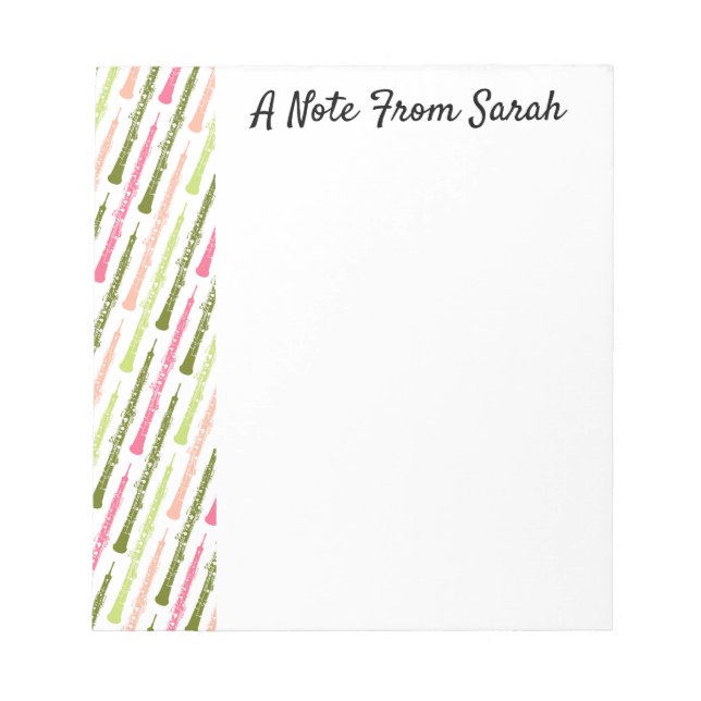 Personalized Oboe Player Gift Musical Instrument Notepad (Front)