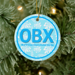 Personalized OBX Outer Banks Blue Flower Christmas Ceramic Ornament