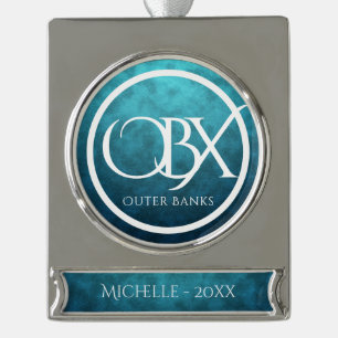 Personalized OBX Outer Banks NC Beach Christmas Silver Plated Banner Ornament