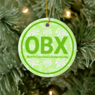 Personalized OBX Outer Banks North Carolina Green Ceramic Ornament