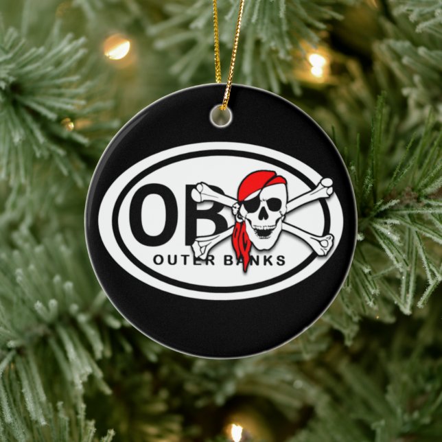Personalized OBX Skull and Crossbones Pirate Ceramic Ornament (Tree)