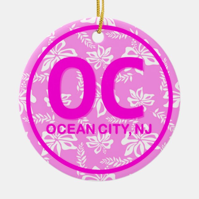 Personalized OC NJ Ocean City New Jersey in Pink Ceramic Ornament (Front)