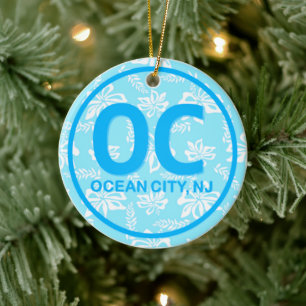Personalized OC Ocean City New Jersey NJ Blue Ceramic Ornament
