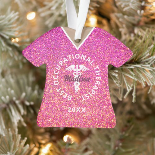 Personalized Occupational Therapist Pink Glitter Ornament