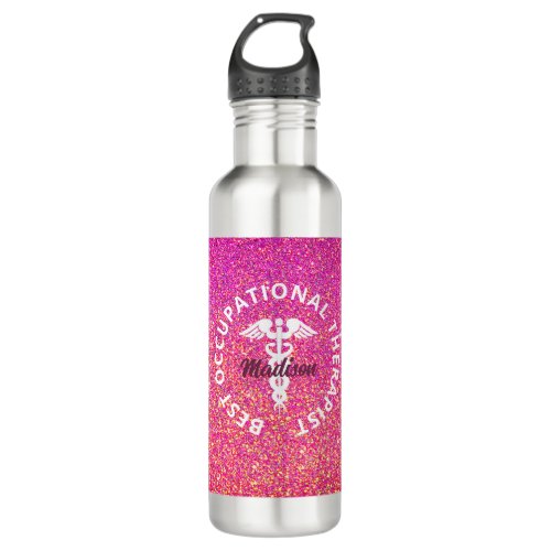 Personalized Occupational Therapist Pink Glitter Stainless Steel Water Bottle