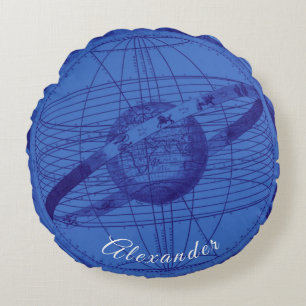 Personalized Ocean and Navy Blue Celestial Round Pillow