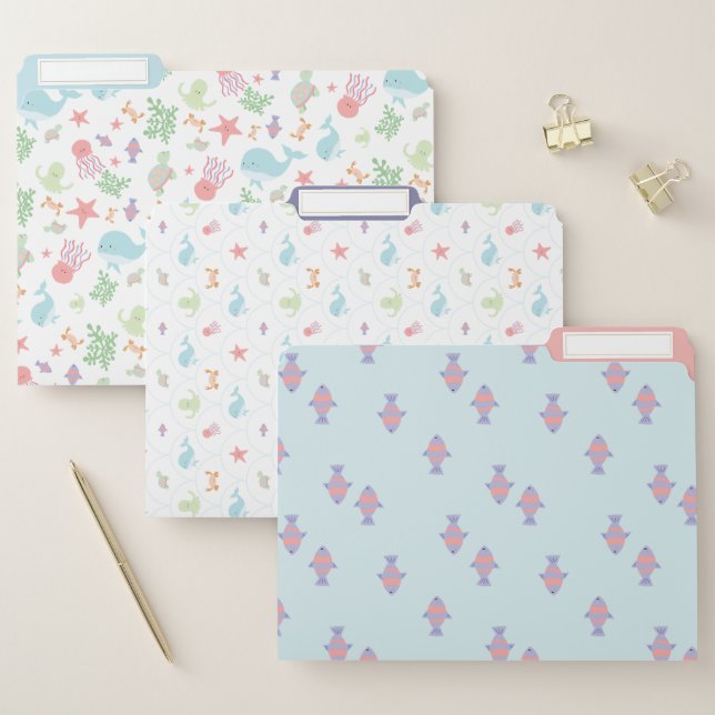 Personalized Ocean Animals Cute Whale Kids Pastel File Folder (Set)
