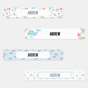 Personalized Ocean Animals School Labels Name 