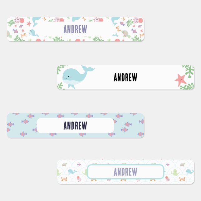 Personalized Ocean Animals School Labels Name  (Group)