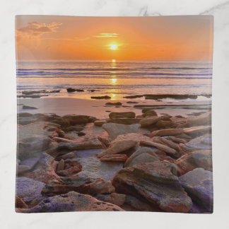 Personalized Ocean at Sunrise Glass trinket tray 