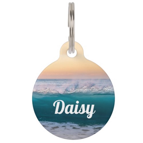 Personalized Ocean Beach Round Dog Cat Pet ID Tag