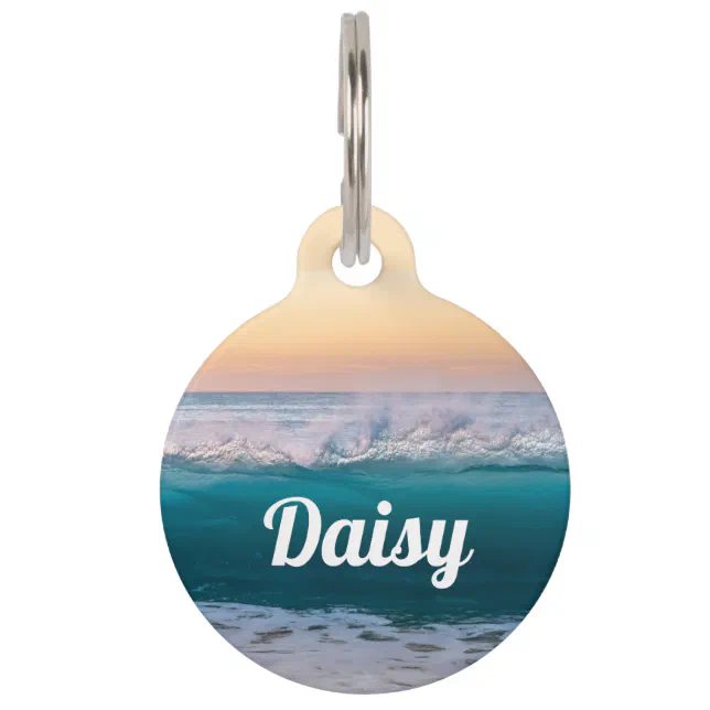 Personalized Ocean Beach Round Dog Cat Pet ID Tag | Zazzle