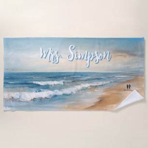 Personalized Ocean Beach Vacation Scene Beach Towel