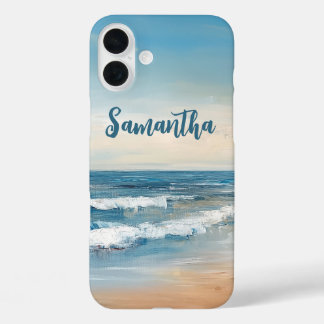 Personalized Ocean Beach Vacation Scene iPhone 16 Plus Case