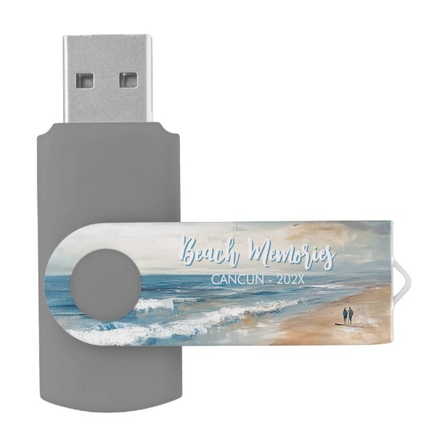 Personalized Ocean Beach Vacation Scene Flash Drive (Opened)