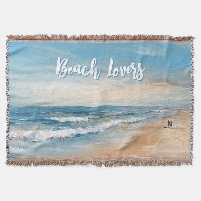 Personalized Ocean Beach Vacation Scene Throw Blanket (Front)
