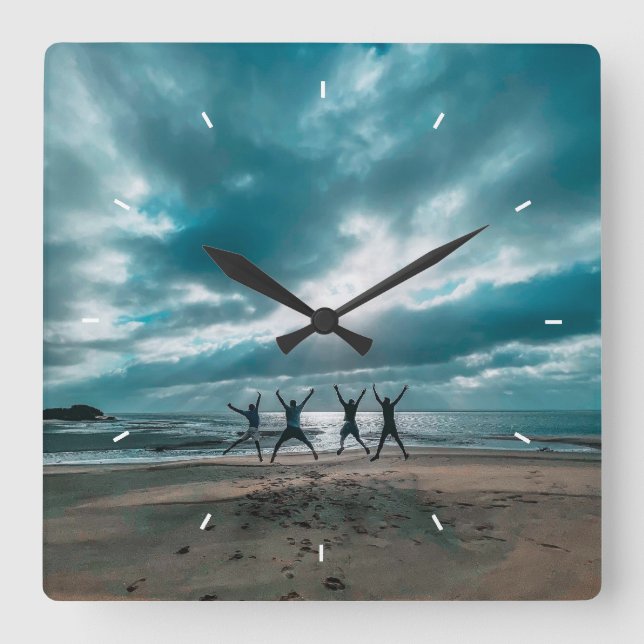 Personalized Ocean beach view Scene Square Wall Clock (Front)