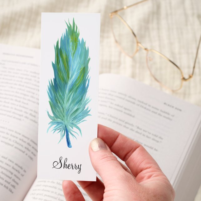 Personalized Ocean Blue Feather Custom Name Bookmarks (Hand)