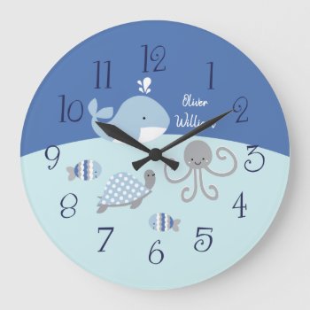 Personalized Ocean Blue Gray Whale Baby Clock by Personalizedbydiane at Zazzle