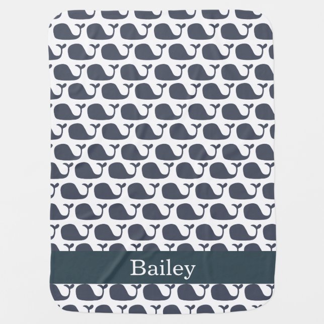 Personalized Ocean Blue Whales Baby Blanket (Front)