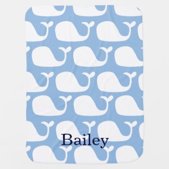 Personalized Ocean Blue Whales Baby Blanket by coastal_life at Zazzle