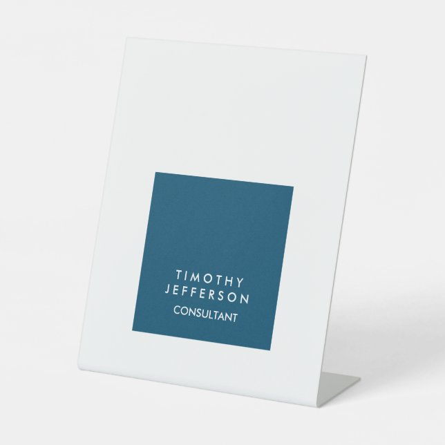 Personalized Ocean Blue White Elegant Modern Pedestal Sign (Front)