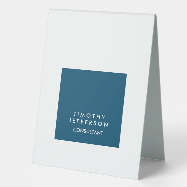 Personalized Ocean Blue White Elegant Modern Table Tent (Front)