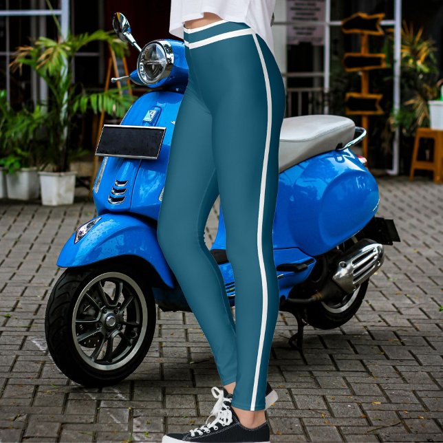 Personalized Ocean Blue White Stripes Custom Text Leggings (Creator Uploaded)