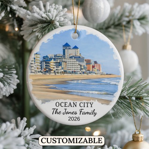 Personalized Ocean City Ornament, Custom Maryland Ceramic Ornament