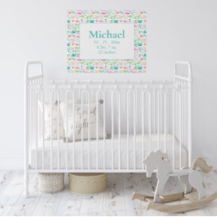 Personalized Ocean Fish Birth Stats Faux Canvas Print