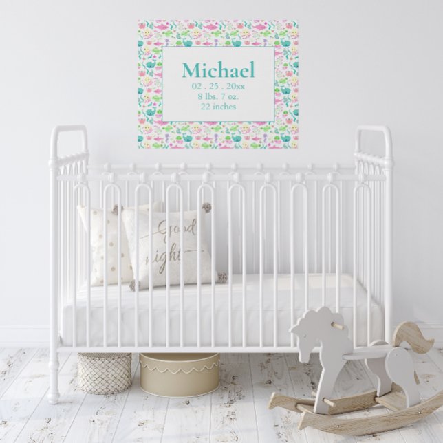 Personalized Ocean Fish Birth Stats Faux Canvas Print (Creator Uploaded)