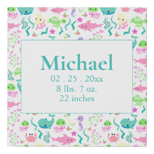 Personalized Ocean Fish Whale Birth Stats Faux Canvas Print