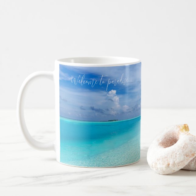 Personalized ocean seaside tropical coffee mug (With Donut)
