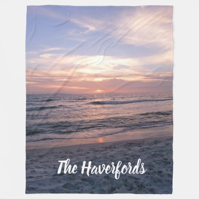Personalized Ocean Sunset Fleece Blanket (Front)