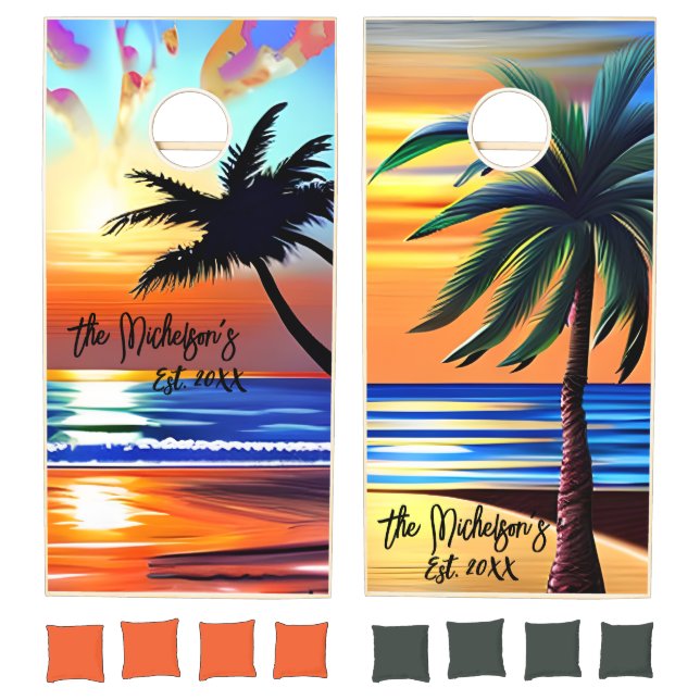 Personalized Ocean Sunsets Colorful Cornhole Set (Set)