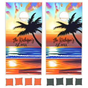 Personalized Ocean Sunsets Colorful Cornhole Set