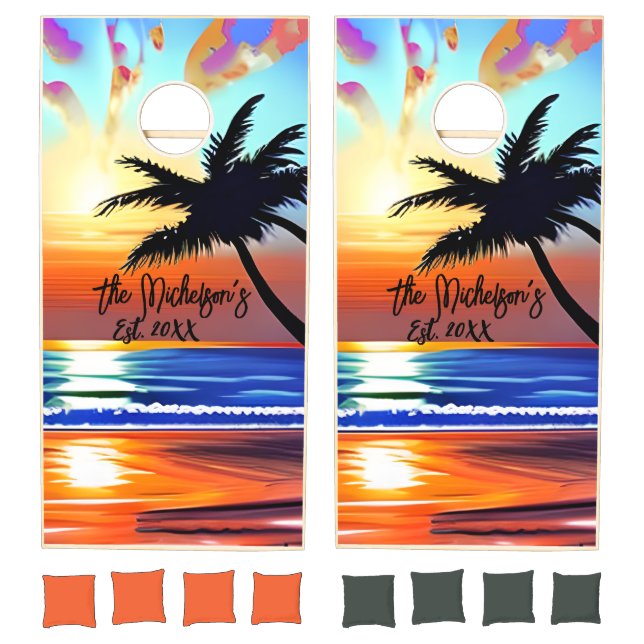 Personalized Ocean Sunsets Colorful Cornhole Set (Set)